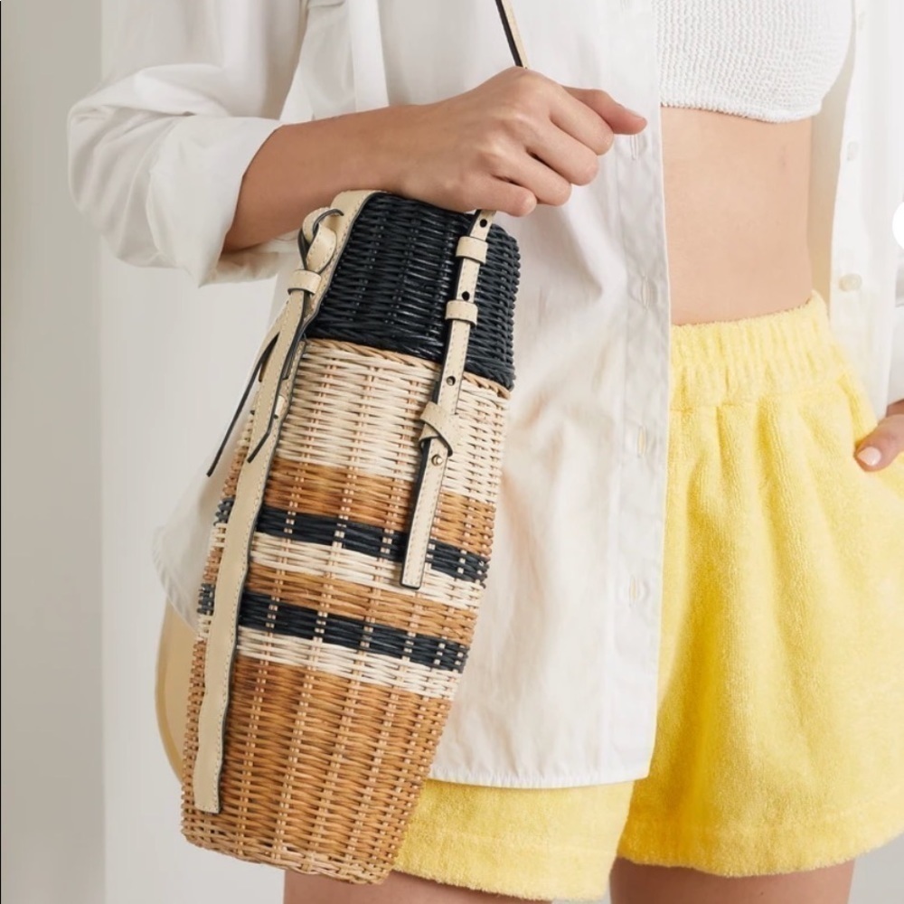 ULLA JOHNSON Meadow leather-trimmed rattan bottle bag